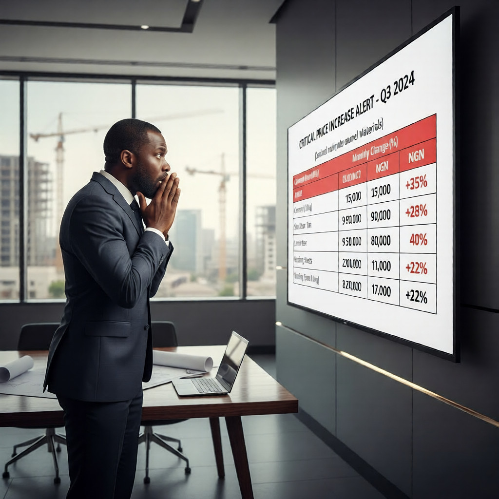 Workflow: {} Diaspora investor reacting to rising construction material prices and unexpected building cost increases in Nigeria. Managing Construction Challenges in Nigeria