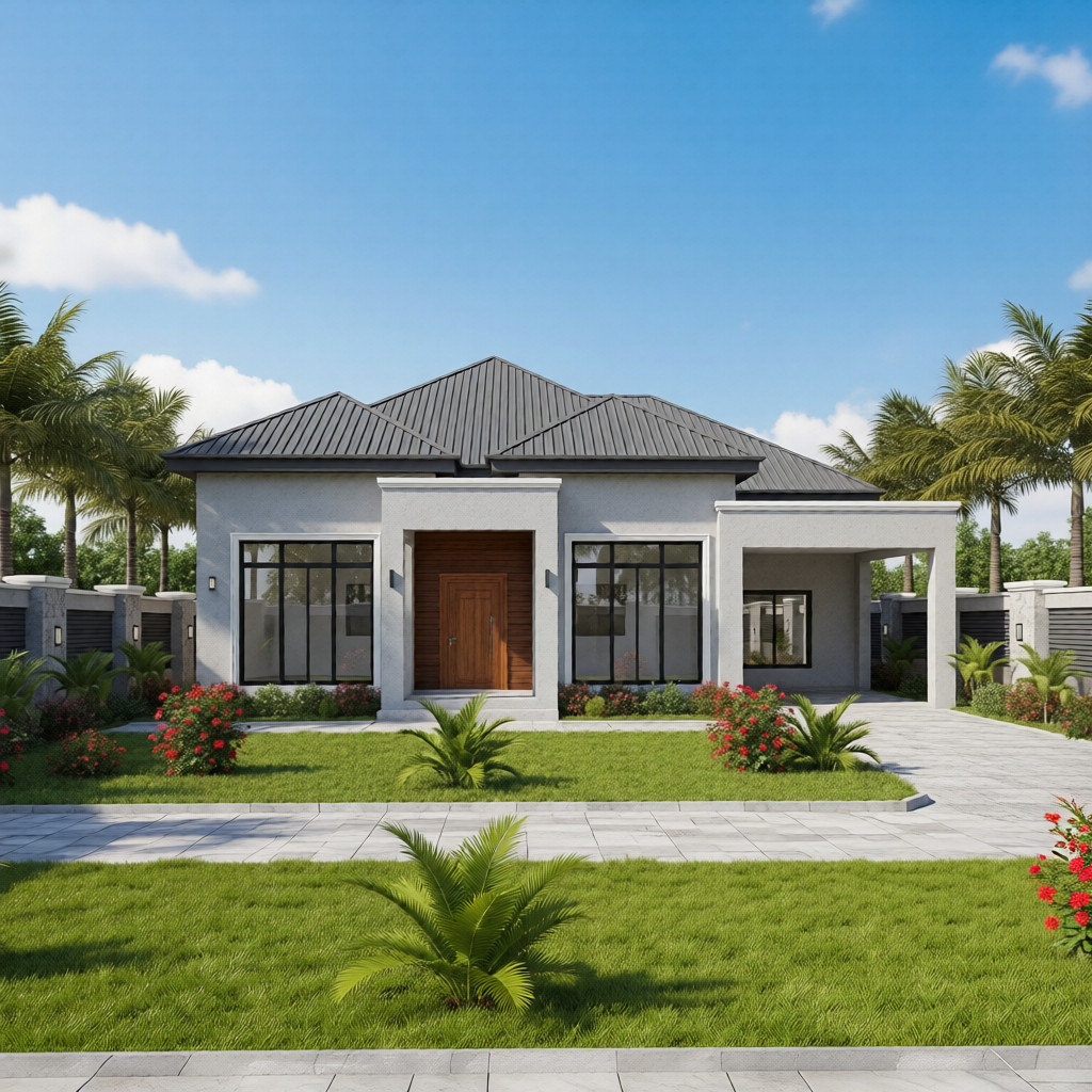 Finished modern bungalow reflecting the true cost of building a house in Nigeria