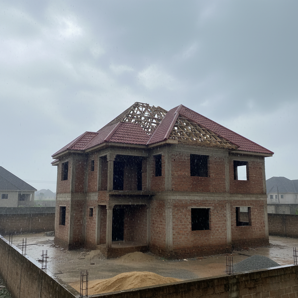 Rainfall affecting building progress and contributing to construction delays in Nigeria